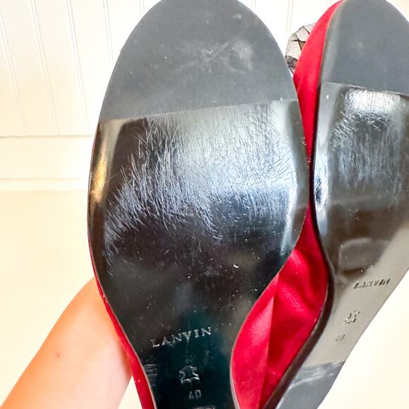 Lanvin Ballet Crystal Embellished Slip On Flats Red 40 - Picture 10 of 11
